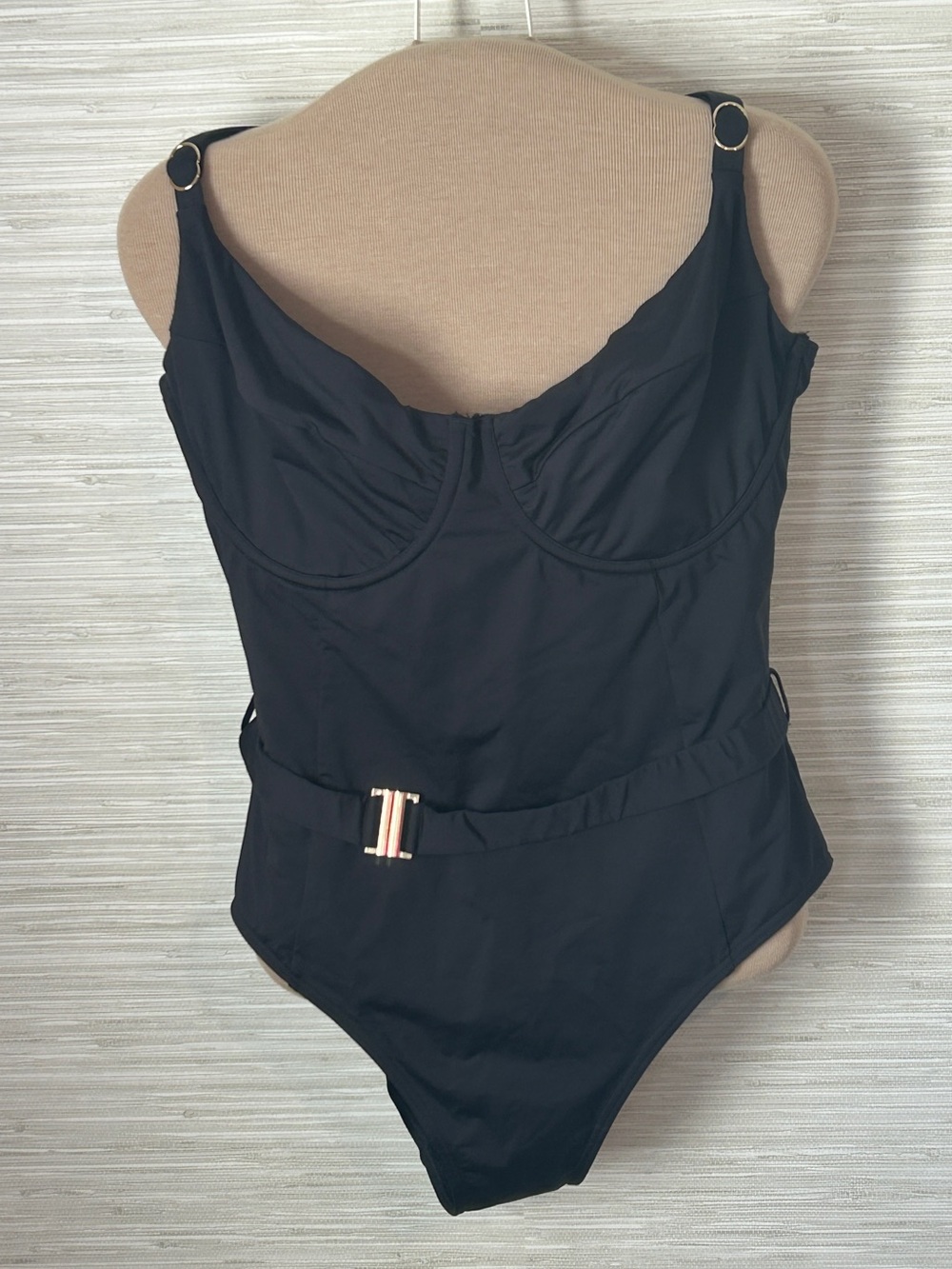 City Chic Lily NWT One Piece Swimsuit Black Underwire Belted Plus Size XS (14)